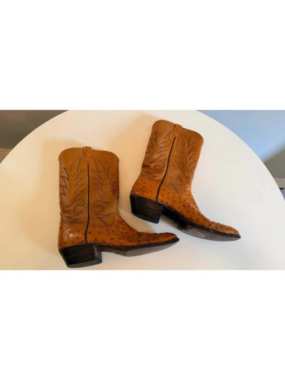 Paul Wheeler Custom Made Tan Ostrich Leather Cowboy Boots Mens 10 D Estimated